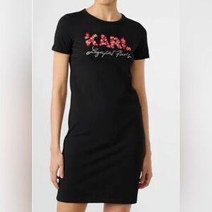 Karl Lagerfeld Black Dress with Pink Accents